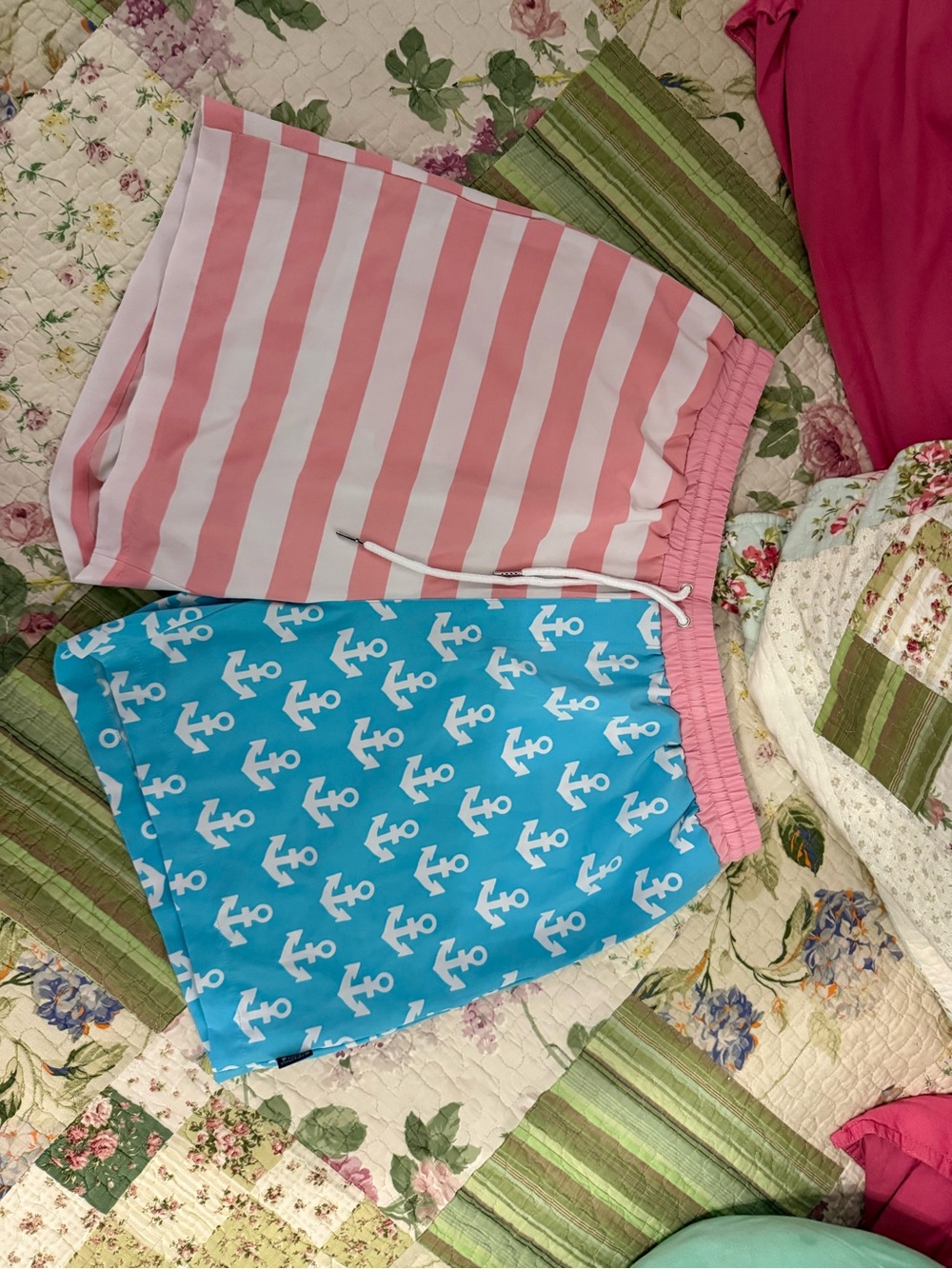 Men’s Simply Southern XL swim trunks. Blue/Pink Anchor and stripes.